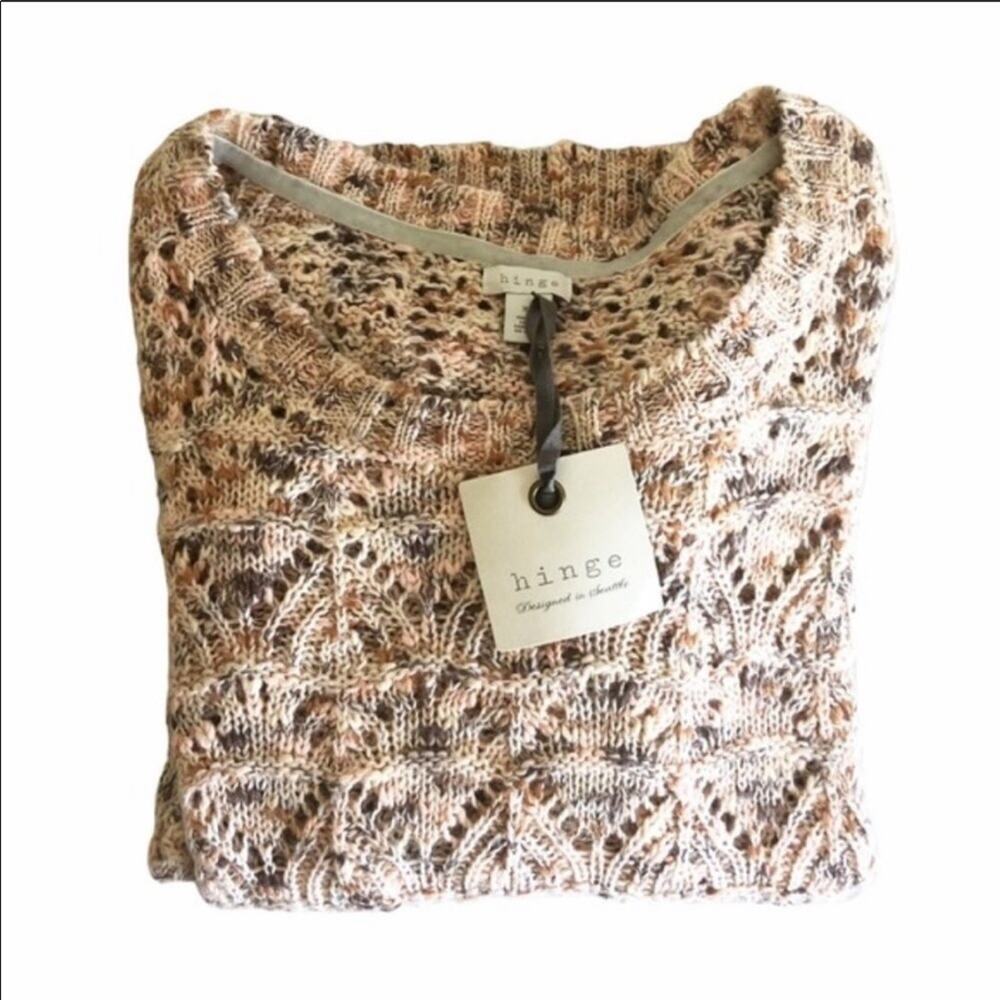 NEW NORDSTROM HINGE Cream Tan Woven Marled Chunky Knit Pullover Sweater XS - Picture 1 of 8